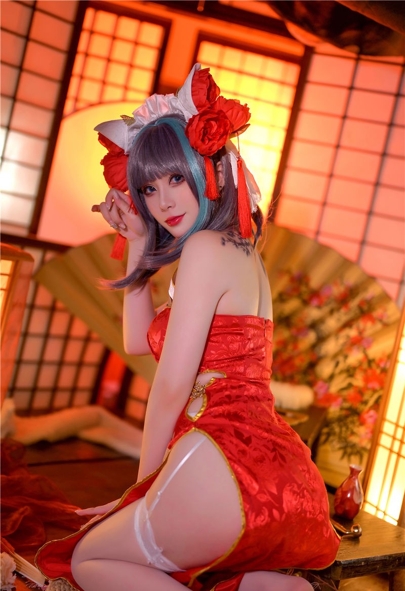 Zyra秋 碧蓝航线 柴郡 红旗袍[20P-177M] 第4张