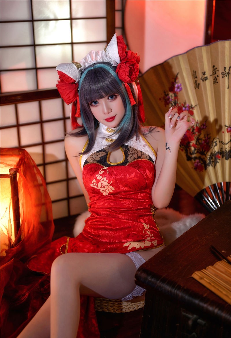 Zyra秋 碧蓝航线 柴郡 红旗袍[20P-177M] 第3张